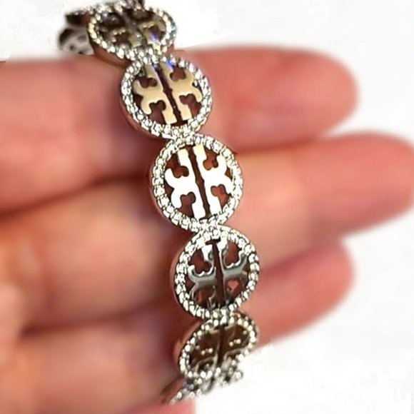 Tory Burch Silver Miller Pave Cuff Bracelet NWOT - Picture 4 of 8